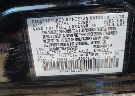 2025 Nissan Sentra Sr from USA, damaged, VIN 3N1AB8DV6SY325783